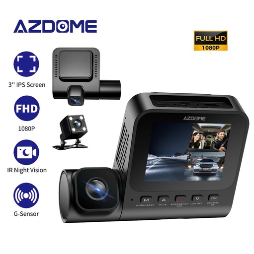 [V600] CÁMARA VEHICULAR V600 (DASHCAM) 1080P DELANTERA, INTERIOR Y TRASERA