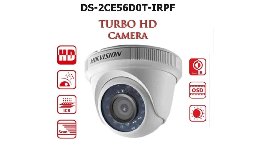CAMARA DOMO HIKVISION 2MP DS-2CE56D0T-IRPF PLASTICA PARA INTERIOR 2.8 MM 