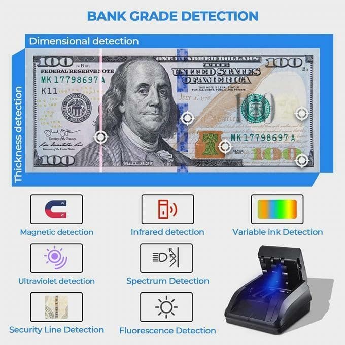 MAQUINA CONTADORA Y DETECTORA DE BILLETES FALSOS, 2 MODALIDADES EURO Y DOLARES, UV/MG/IR