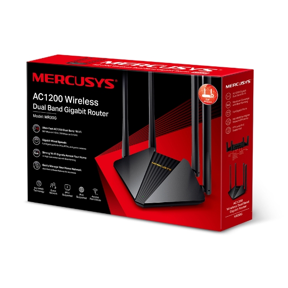 ROUTER INALAMBRICO MERCUSYS AC1200 MR30G GIGABIT DOBLE BANDA 4 ANTENAS