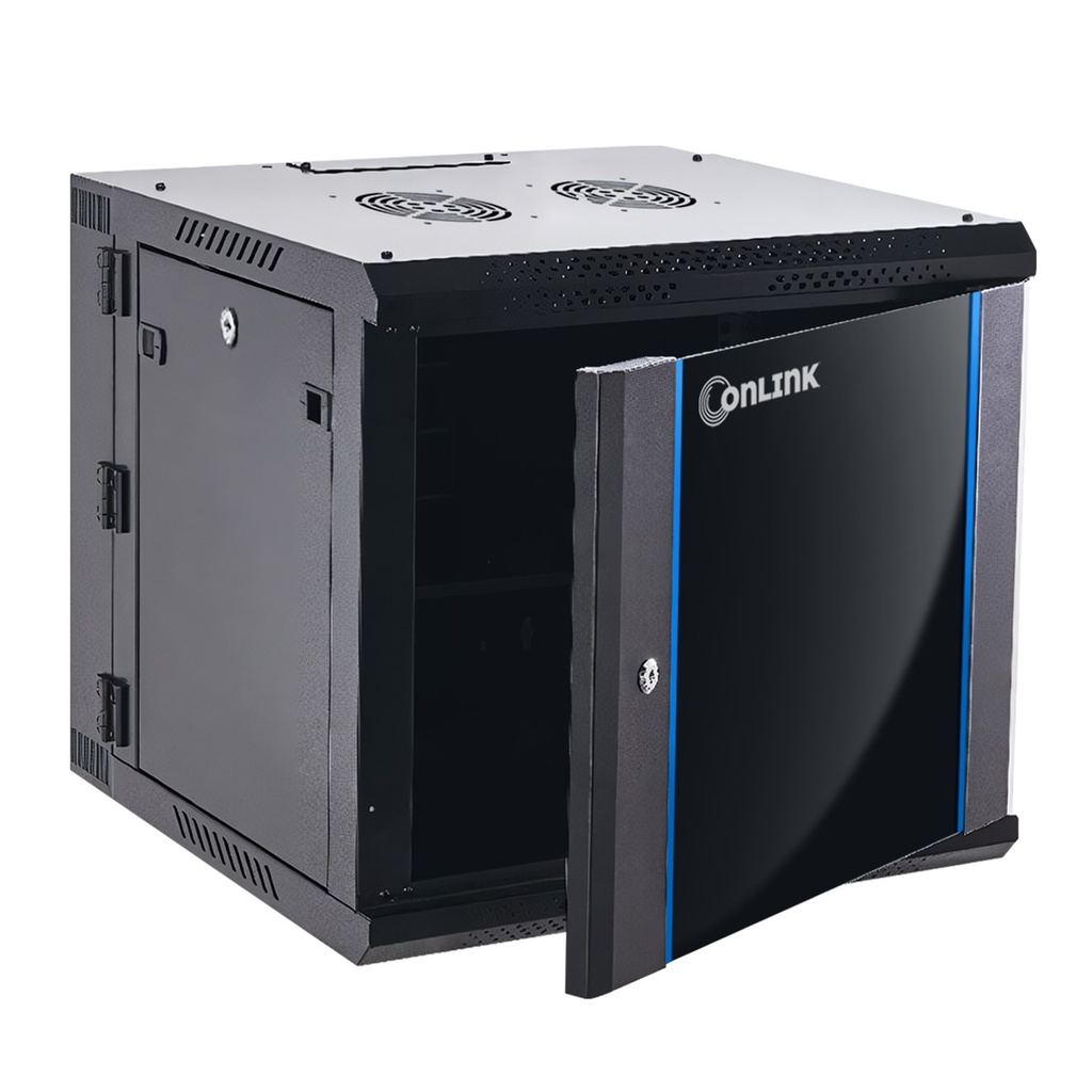 RACK CERRADO TIPO GABINETE DE PARED  12U PUERTA DE VIDRIO METALNET