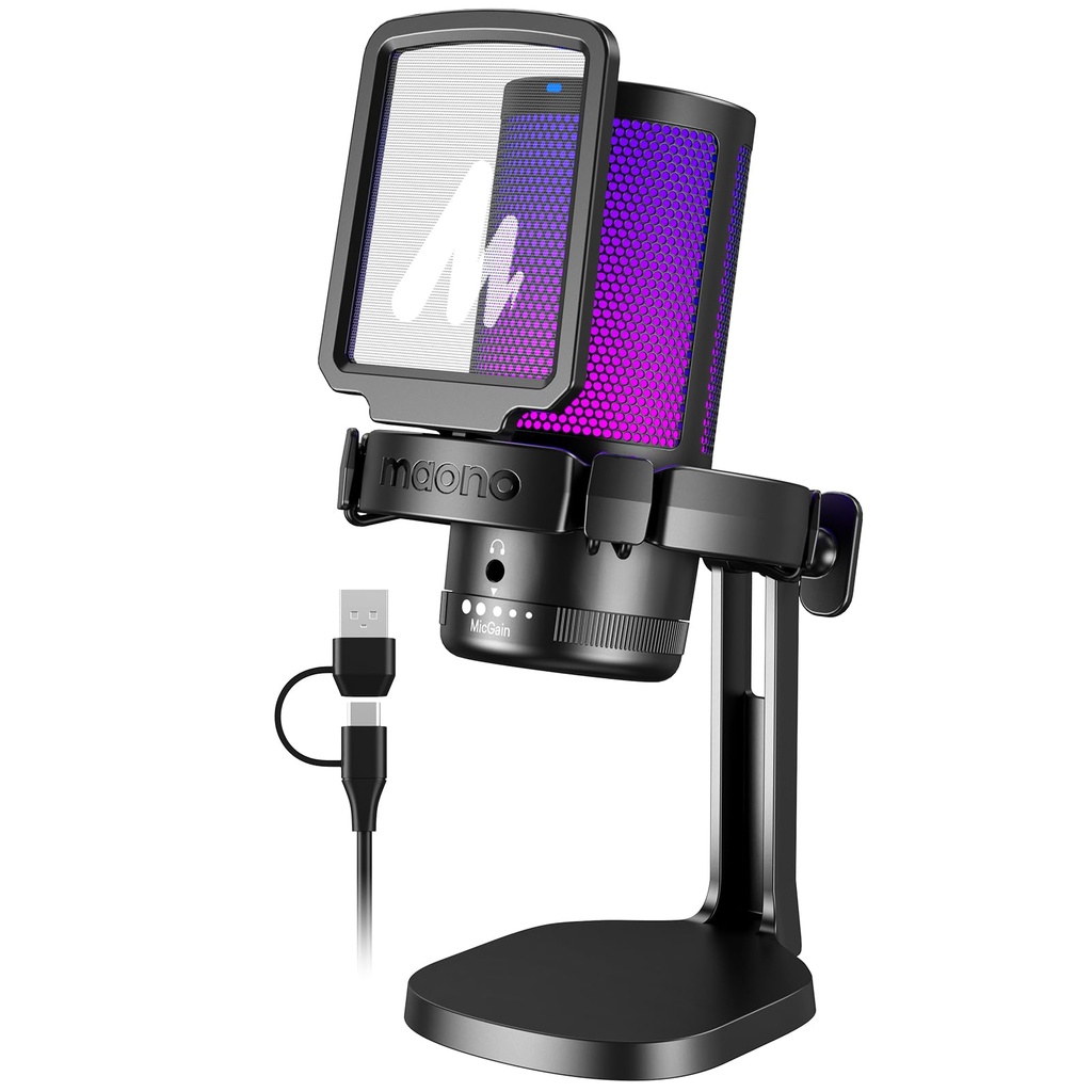 MICROFONO GAMER USB CON CANCELACION DE RUIDO-MAONO-RGB