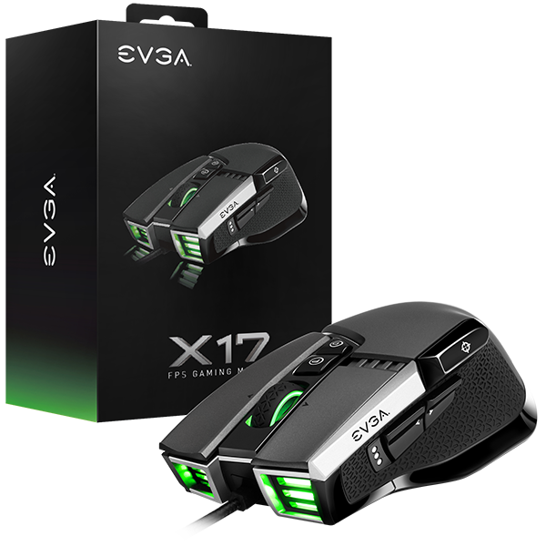 MOUSE EVGA X17 - 8K CON CABLE NEGRO 16 000 DPI - 5 PERFILES, 10 BOTONES