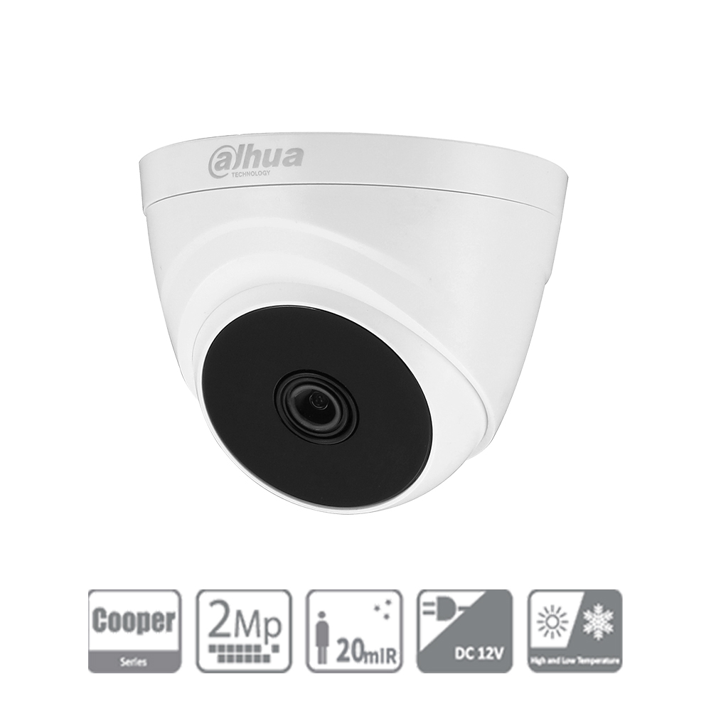 CAMARA DOMO DAHUA 2MP 1080P DH-HAC-T1A21N PLASTICA INTERIOR 2.8 MM 4EN1 IR20 SERIE COOPER (E)
