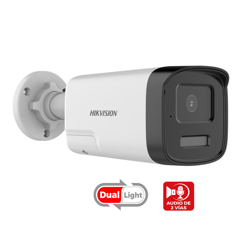 CAMARA BALA HIKVISION 2MP 1080P SMART HYBRID LIGHT -AUDIO DOS VIAS- MIC SPEAKER- PLASTICO IP67 DS-2CE16D0T-LPTS