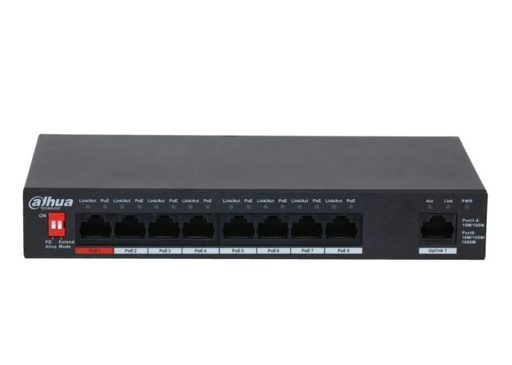 [DH-PFS3009-8ET1GT-96] SWITCH 01 PUERTO 10/100 POE + 08 PUERTOS POE 10/100 DAHUA DH-PFS3009-8ET1GT-96 96W