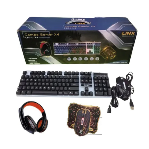 [CBG-01X4] COMBO TECLADO, AUDIFONO Y MOUSE USB LINK NEGRO+RGB GAMING X4 CBG-01X4