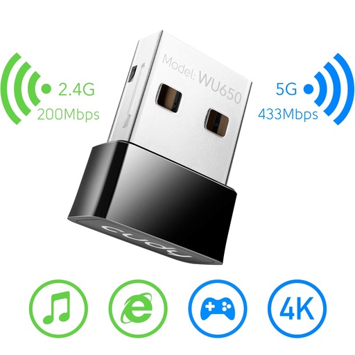 [WU650] ADAPTADOR INALAMBRICO CUDY WIFI  NANO USB AC650 WU650