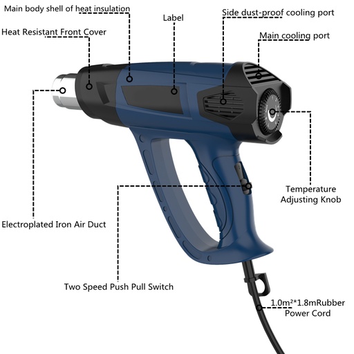 [fk-610b] PISTOLA DE CALOR CON AJUSTABLE